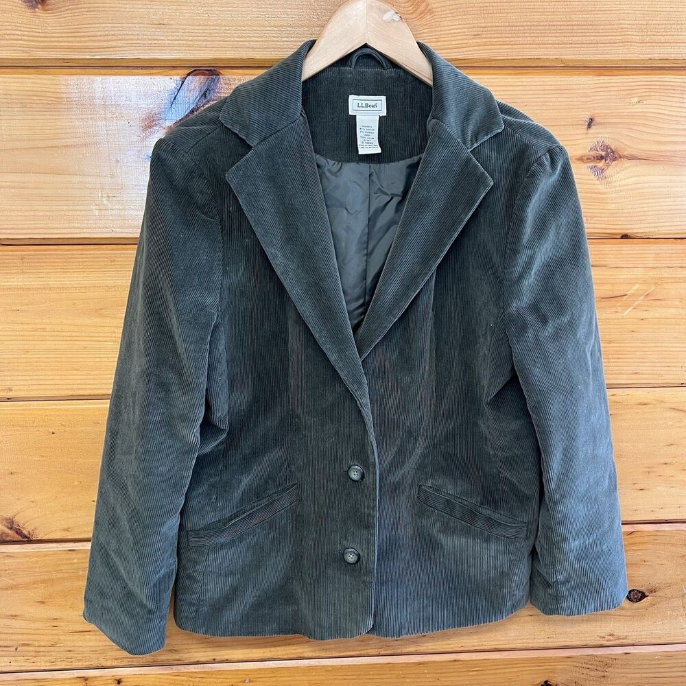 VTG LL Bean Corduroy Blazer Jacket Lined 3 Button Women's Size 10P Olive Green - Picture 1 of 6